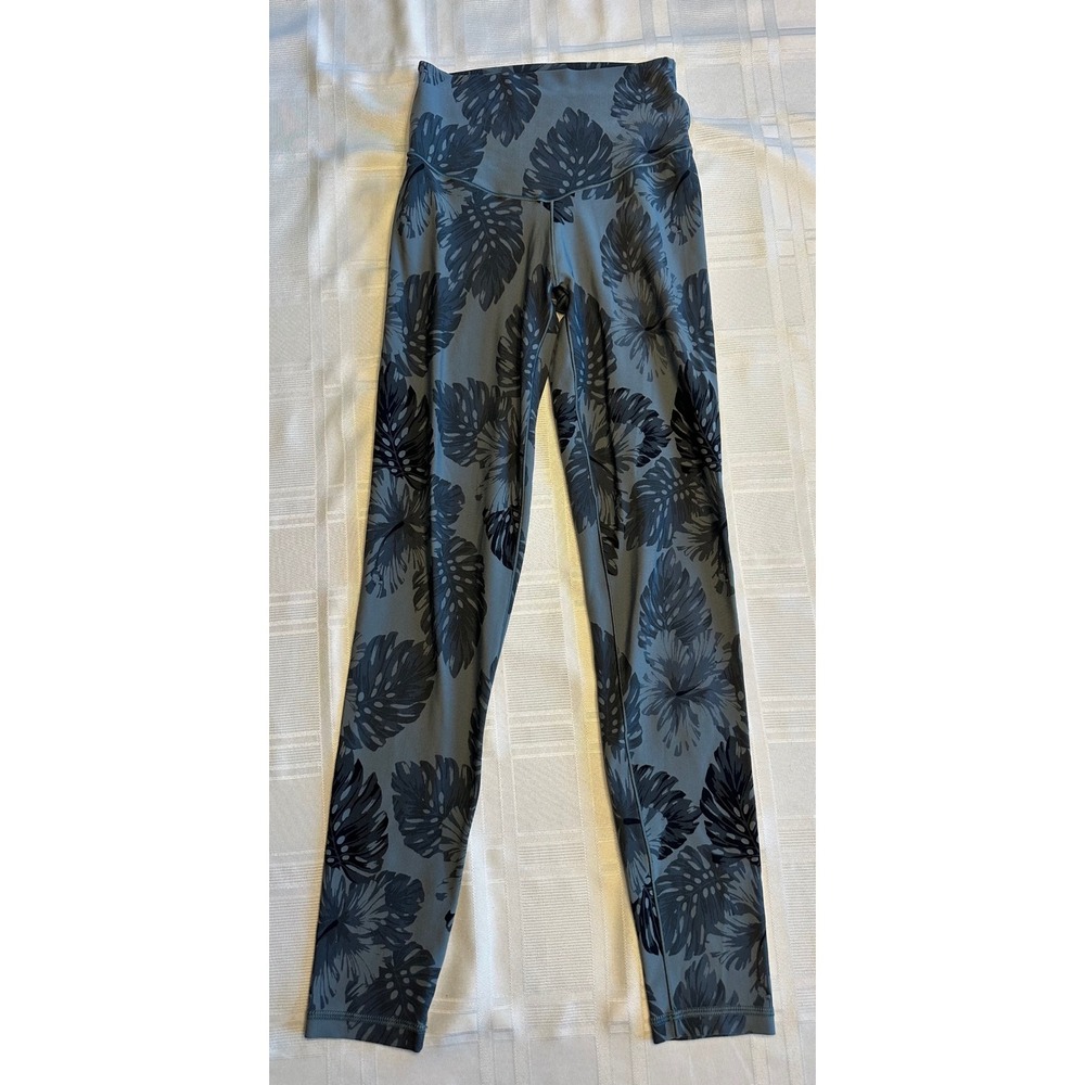 Aerie Leggings Womens S Blue Chill Play Move Tropical Monstera Leaf High Waisted